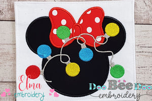 Mouse Ears Girl Christmas Lights - Applique Embroidery