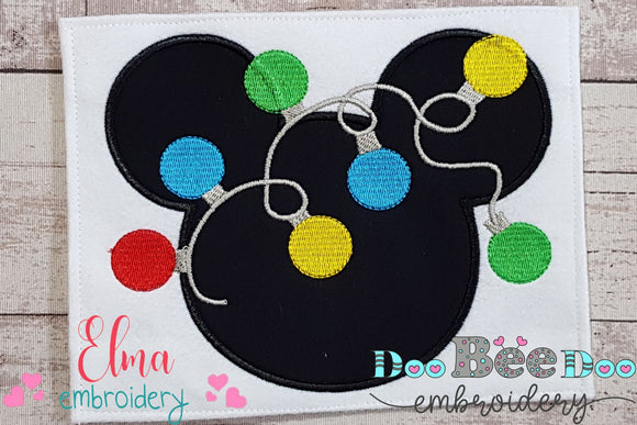 Mouse Ears Boy Christmas Lights - Applique - Machine Embroidery Design