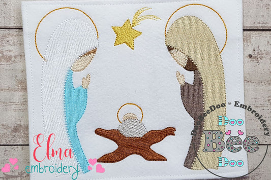 Christmas Nativity Jesus, Mary and Joseph - Fill Stitch - Machine Embroidery Design