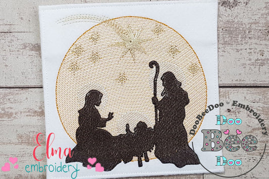 Gold Christmas Nativity Jesus, Mary and Joseph - Fill Stitch Embroidery