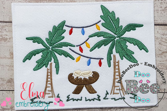 Nativity Scene with Palms and Lights - Fill Stitch