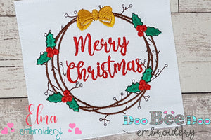 Merry Christmas Wreath - Fill Stitch - Machine Embroidery Design