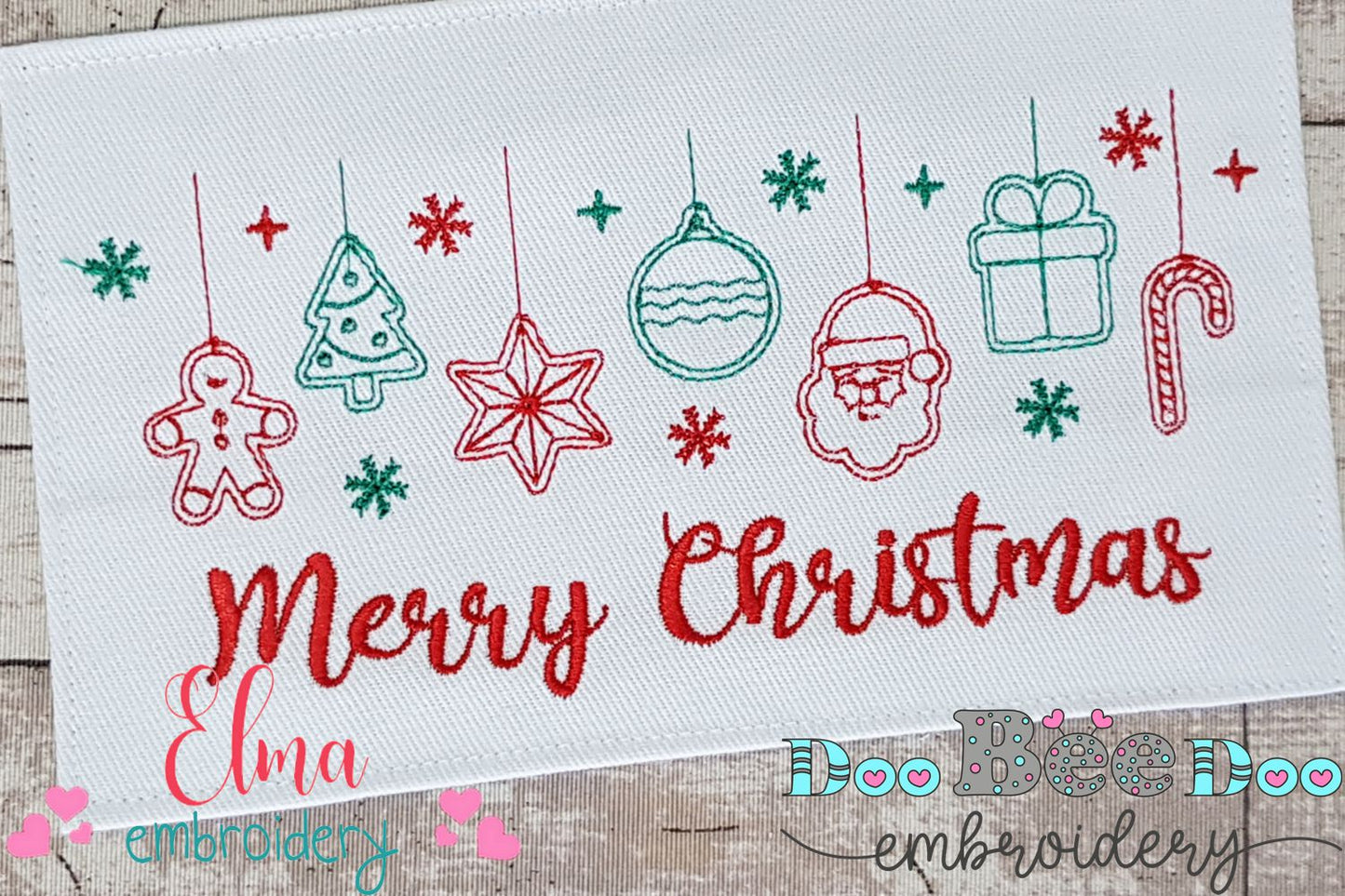 Merry Christmas Decorations - Redwork & Fill Stitch Embroidery