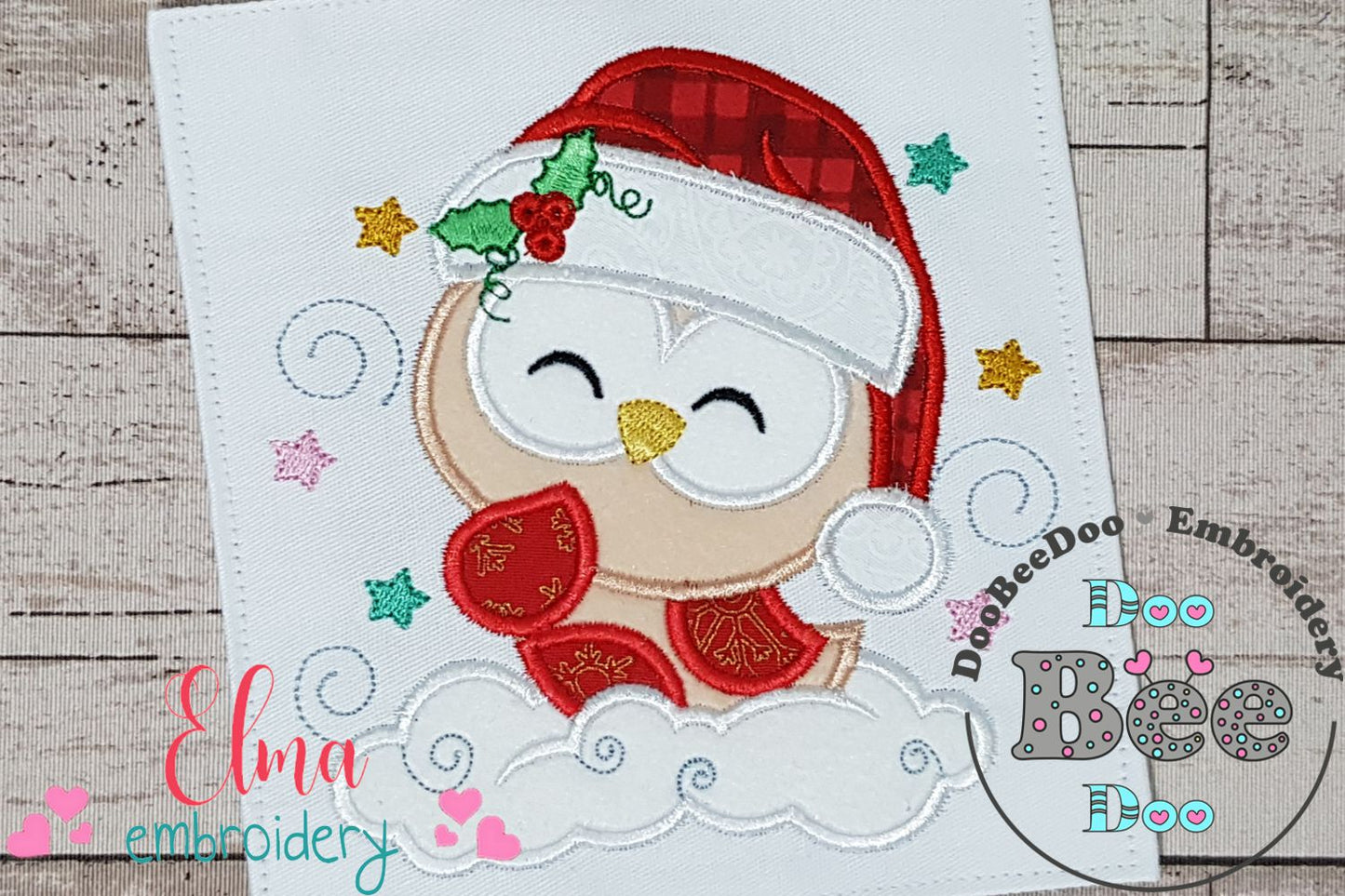 Christmas Santa Owl Smiling - Applique