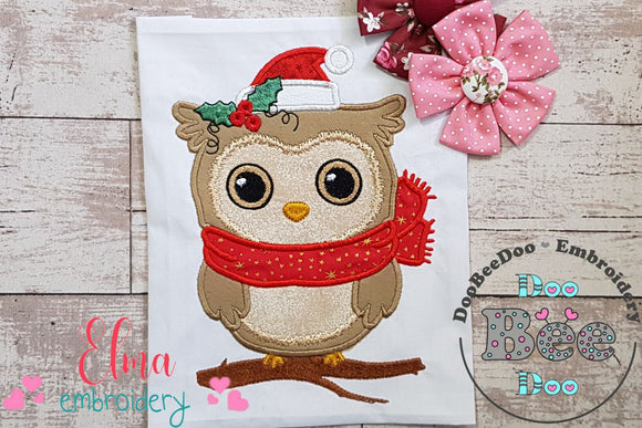 Christmas Santa Owl - Applique - Machine Embroidery Design