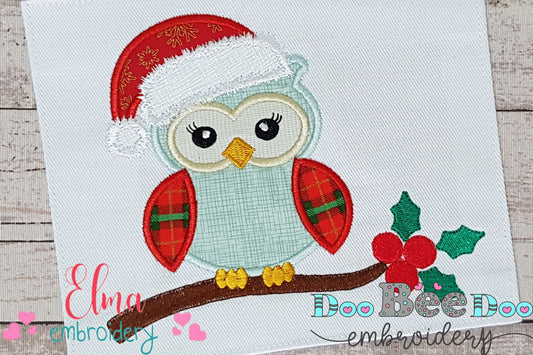 Christmas Santa Owl with Hat - Applique - Machine Embroidery Design