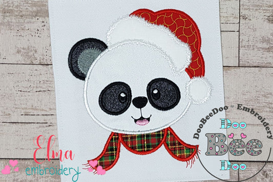 Christmas Panda Bear Face Santa - Applique