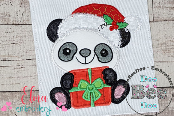 Santa Panda Bear Holding a Gift - Applique - Machine Embroidery Design