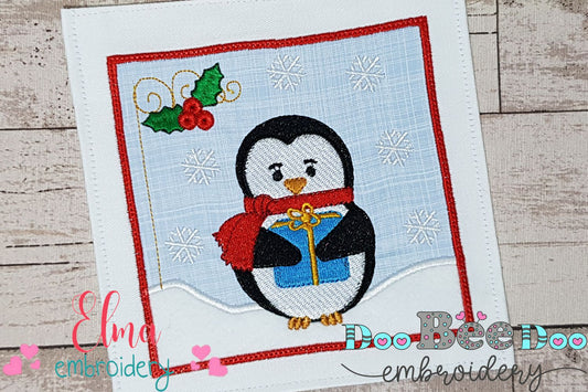 Christmas Penguin Frame - Applique Fill Stitch