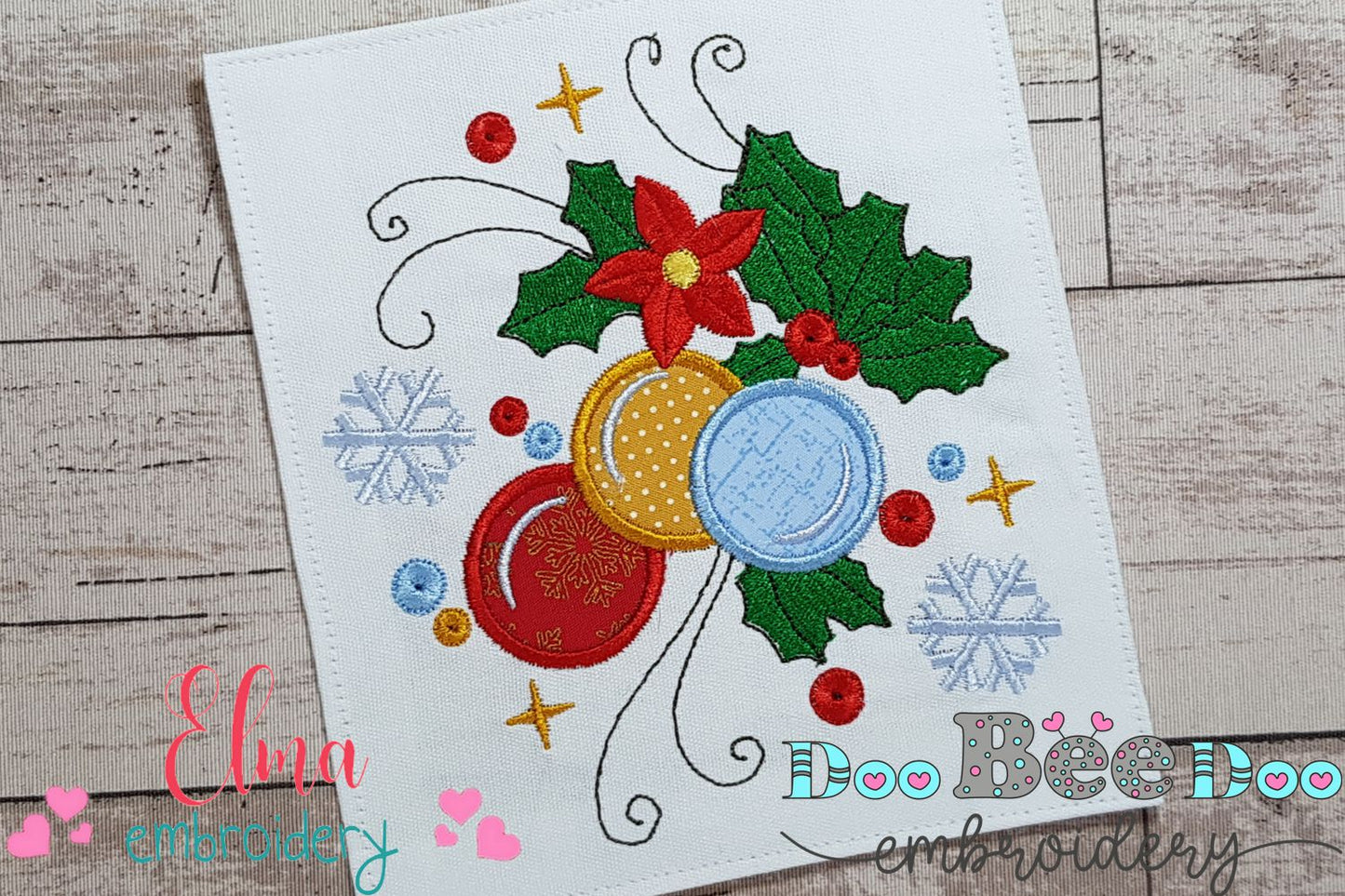 Christmas Bulbs and Poinsettia - Applique