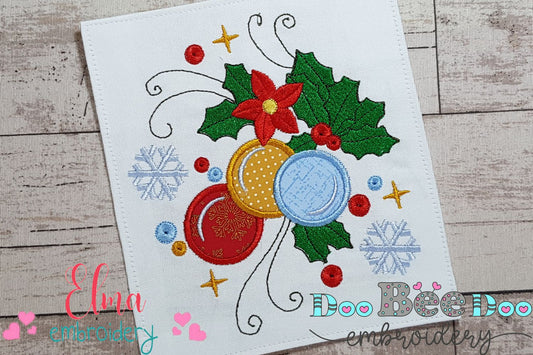 Christmas Bulbs and Poinsettia - Applique
