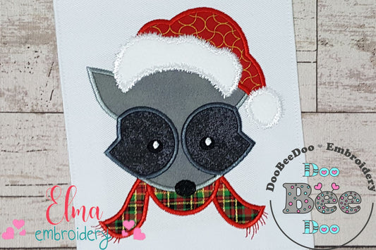 Christmas Raccoon Face Santa - Applique