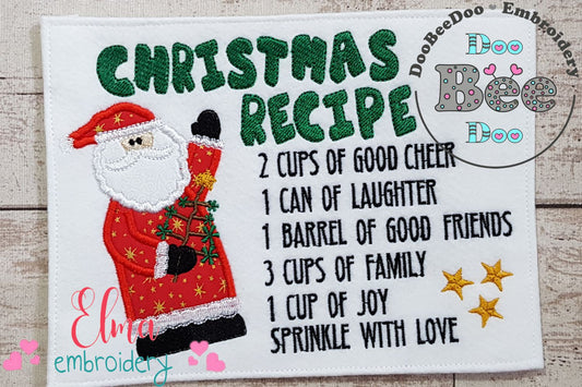 Christmas Recipe - Applique - Machine Embroidery Design