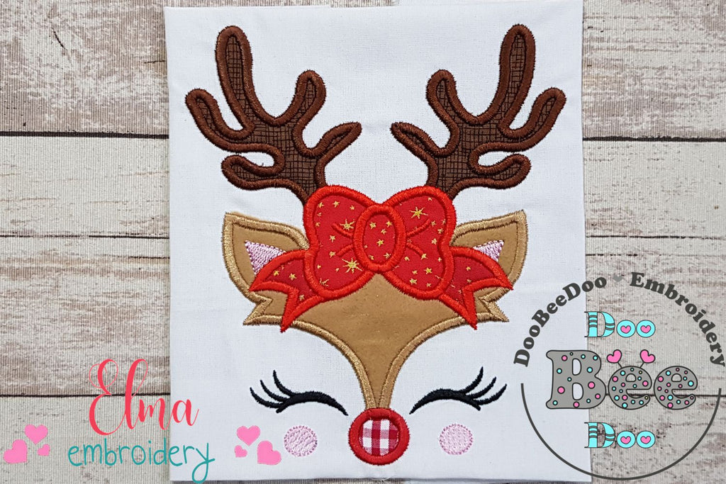 Christmas Rudolph Reindeer Girl Bow - Applique