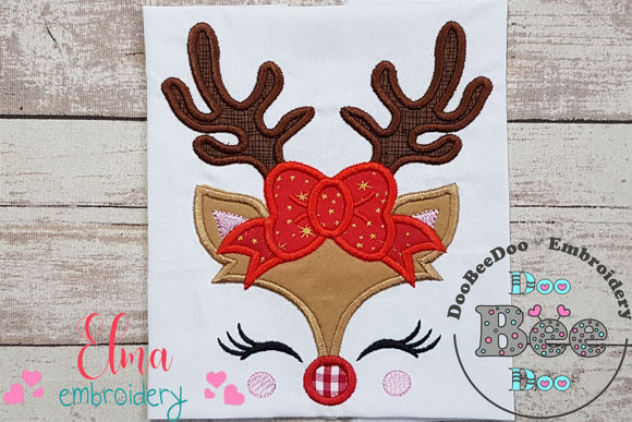 Christmas Rudolph Reindeer Girl Bow - Applique