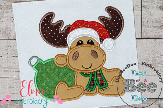 Reindeer and Christmas Bulb - Applique Machine Embroidery Design