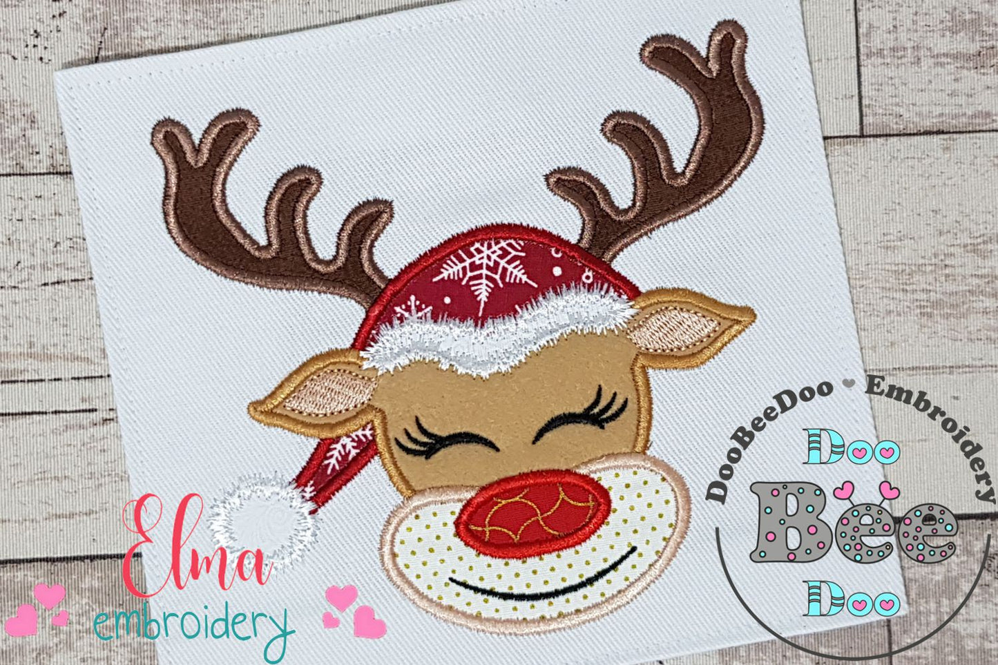 Cute Christmas Rudolph Reindeer Girl - Applique - Machine Embroidery Design