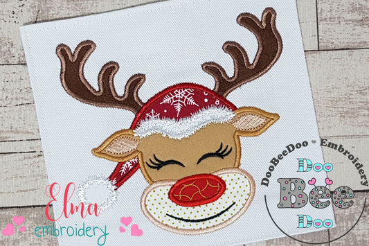 Cute Christmas Rudolph Reindeer Girl - Applique - Machine Embroidery Design