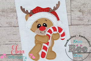 Christmas Rudolph Reindeer and Candy Cane - Applique - Machine Embroidery Design