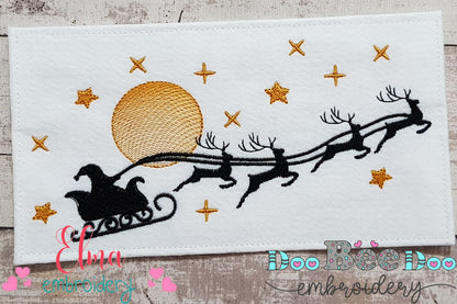 Santa Claus, Reindeers and Moon - Fill Stitch - Machine Embroidery Design