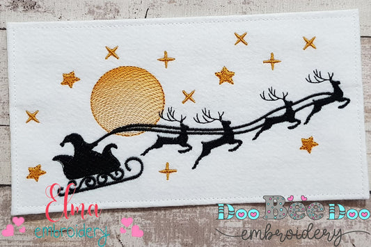 Santa Claus, Reindeers and Moon - Fill Stitch - Machine Embroidery Design