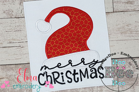 Merry Christmas Santa's Hat - Applique - Machine Embroidery Design