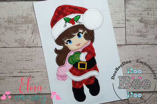 Christmas Santa Girl - Applique - Machine Embroidery Design