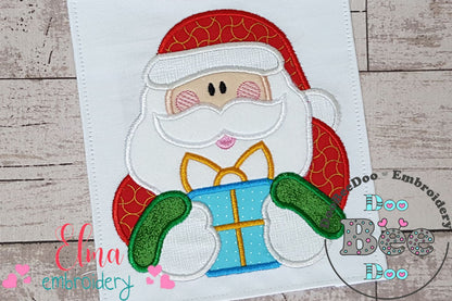 Santa Claus Holding a Gift - Applique - Machine Embroidery Design