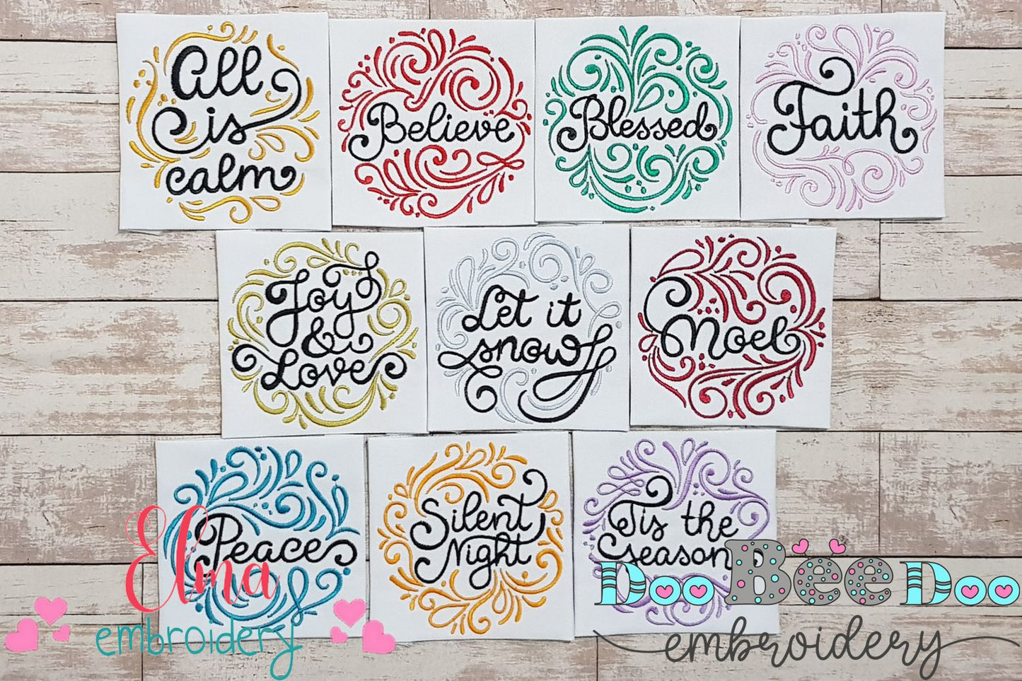 Christmas Round Sayings - Fill Stitch - Set of 10 designs