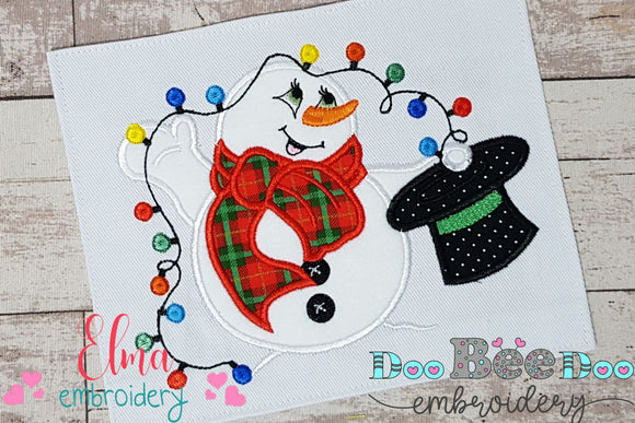 Magician Snowman and Christmas Lights - Applique Machine Embroidery Design