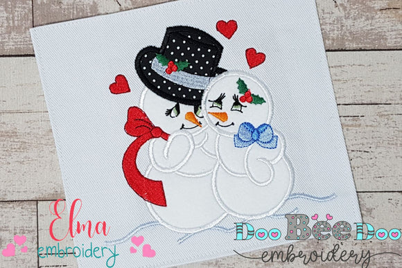 Snowman in Love - Applique - Machine Embroidery Design