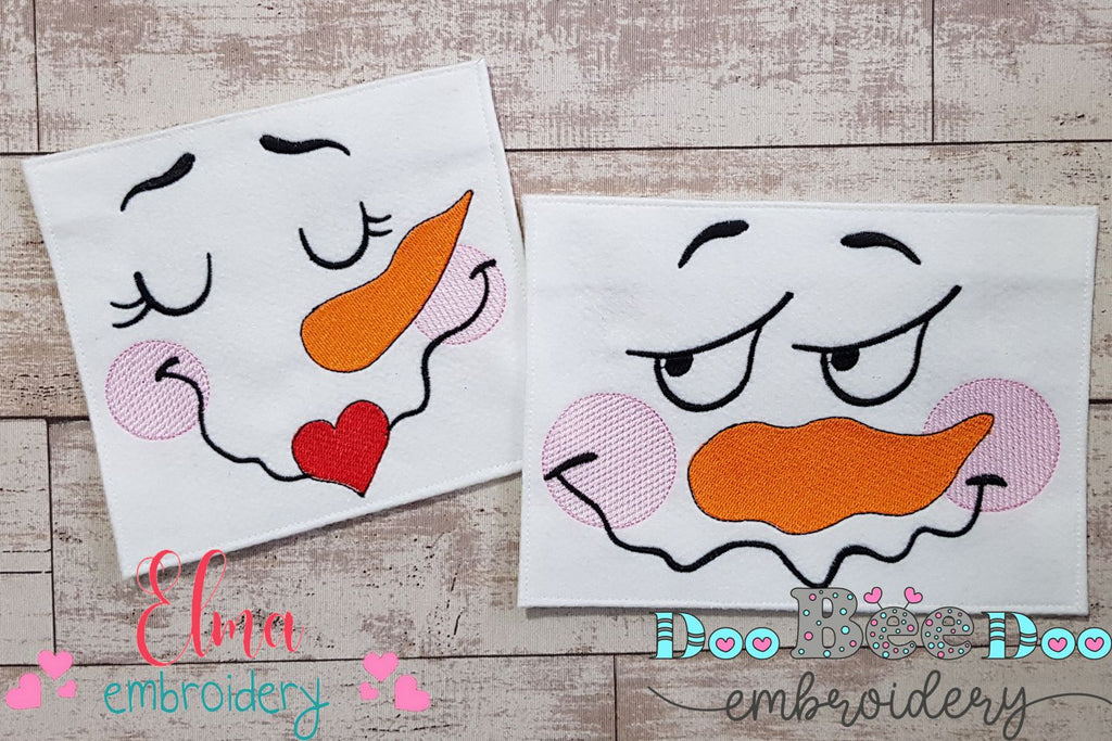 Funny Snowman Face Boy and Girl - Fill Stitch - Set of 2 designs