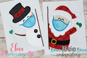 Santa Claus and Snowman Wearing a Face Mask - Set 0f 2 designs - Applique