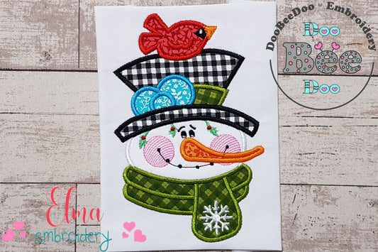 Snowman with Hat and Bird - Applique