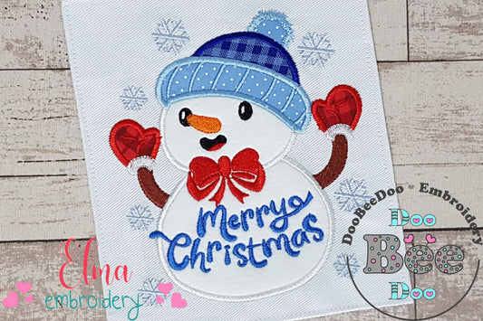 Snowman Merry Christmas - Applique Embroidery