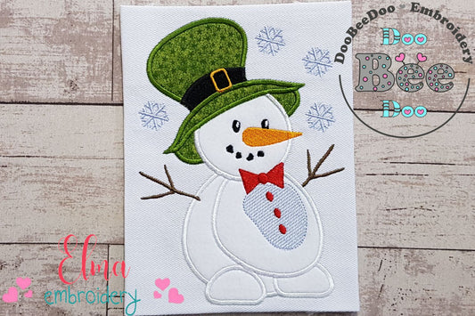 Snowman with Funny Hat - Applique - Machine Embroidery Design