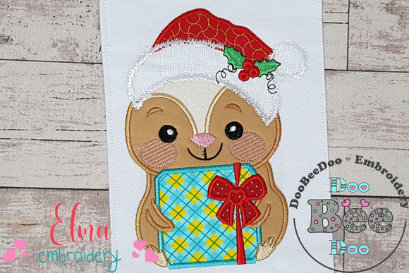 Santa Squirrel Holding a Gift - Applique