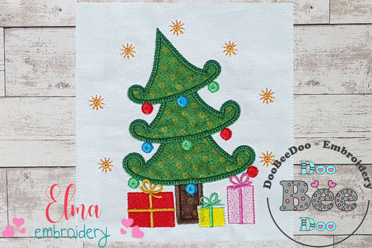 Christmas Tree and Gifts - Applique - Machine Embroidery Design