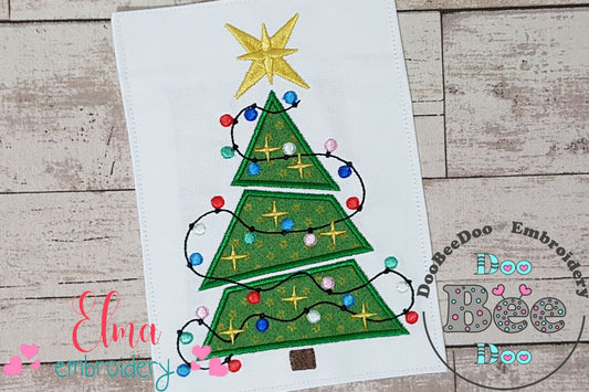 Christmas Tree and Lights - Applique - Machine Embroidery Design