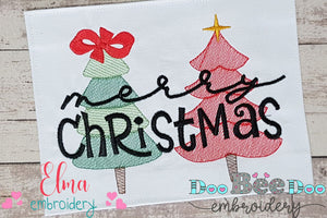 Merry Christmas Christmas Trees - Rippled Stitch - Machine Embroidery Design