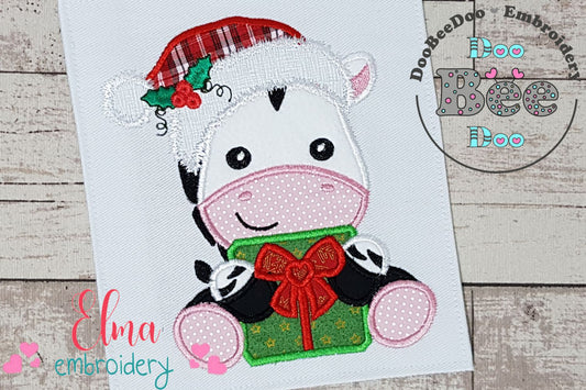 Santa Zebra Holding a Gift - Applique