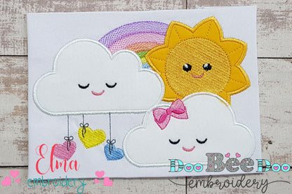 Sun, rainbow and Clouds - Applique - Machine Embroidery Design