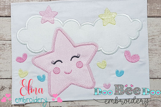 Clouds, Hearts and Stars Girl - Applique - Machine Embroidery Design