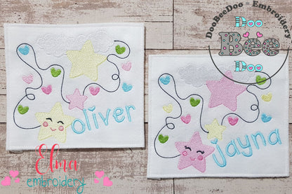 Cloud, Hearts and Stars Line Boy and Girl - Fill Stitch - Set of 2 designs