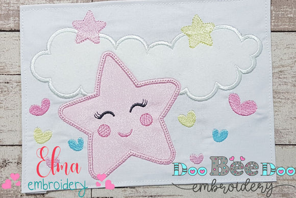 Clouds, Hearts and Stars Girl - Applique