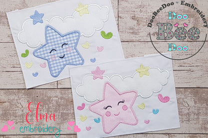 Clouds, Hearts and Stars Boy and Girl - Applique - Set of 2 designs
