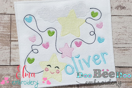 Cloud, Hearts and Stars Line Boy - Fill Stitch