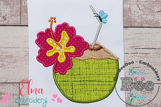 Summer Coconut with Hibiscus Flower - Applique