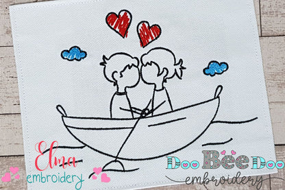 Couple in Love on a Boat - Fill Stitch