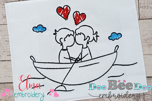 Couple in Love on a Boat - Fill Stitch